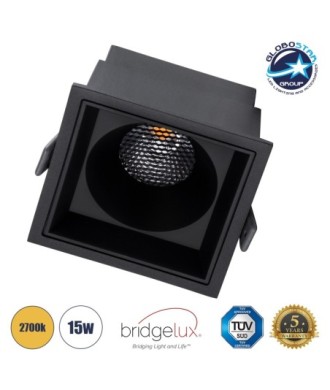 GLOBOSTAR® PLUTO-B 60281 Χωνευτό Downlight Σποτ με Honeycomb Anti Glare Reflector LED 15W 1875lm 38° AC 220-240V IP20 Θερμό Λευκό 2700K - Bridgelux COB Chip & TÜV SÜD Driver - Μαύρο Ματ - Μ10.4 x Π10.4 x Υ6.5cm - Q9.5 x 9.5cm - 5 Χρόνια Εγγύηση